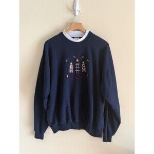 VTG Jerzees Sweatshirt Adult XL Embroidered Lighthouse Coastal Grandma  USA 80s